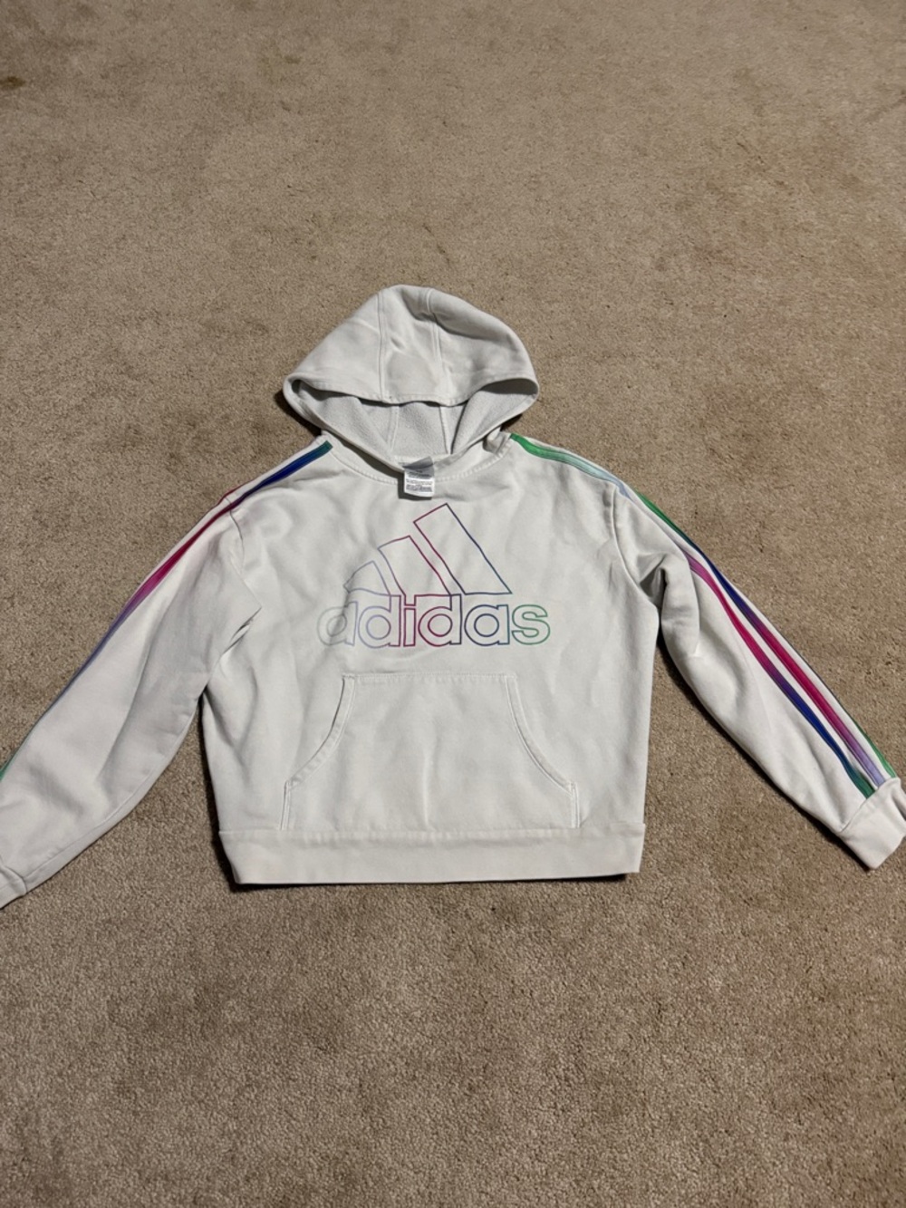Girls large adidas White Hoodie with Rainbow Trim